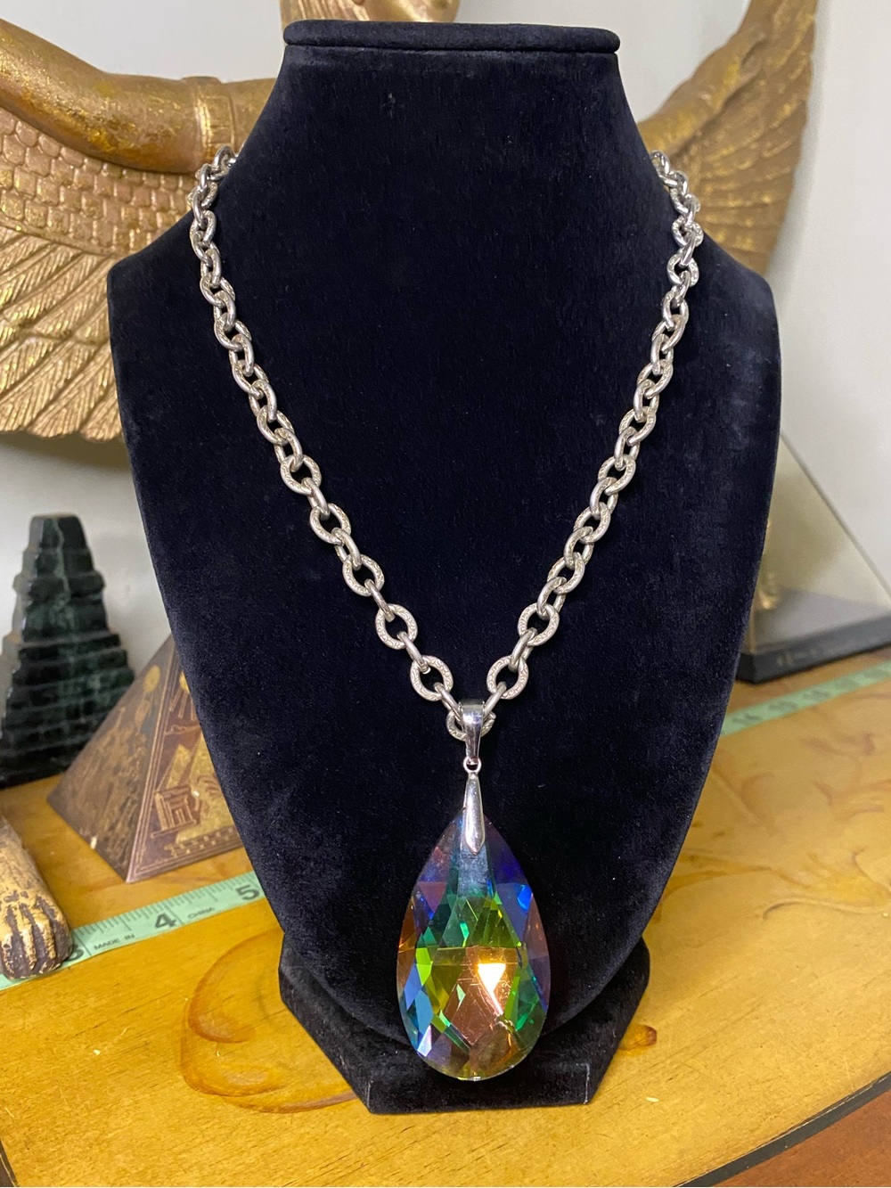 Iridescent Teardrop Pendant Necklace - Silver Chain